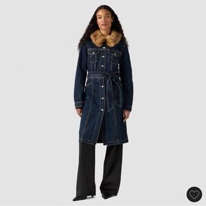 Levi's Dark Blue Denim Coat with Faux Fur Collar